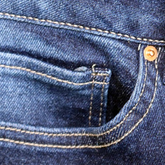 Royalty Dark Blue Distressed Denim Petite High Rise Straight Jeans Size 16P NWT - Picture 3 of 16